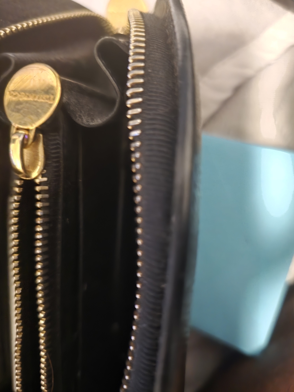 Tiffany & CO Black Leather GOLD Zip-Around Women's Wallet with Gold Hardware